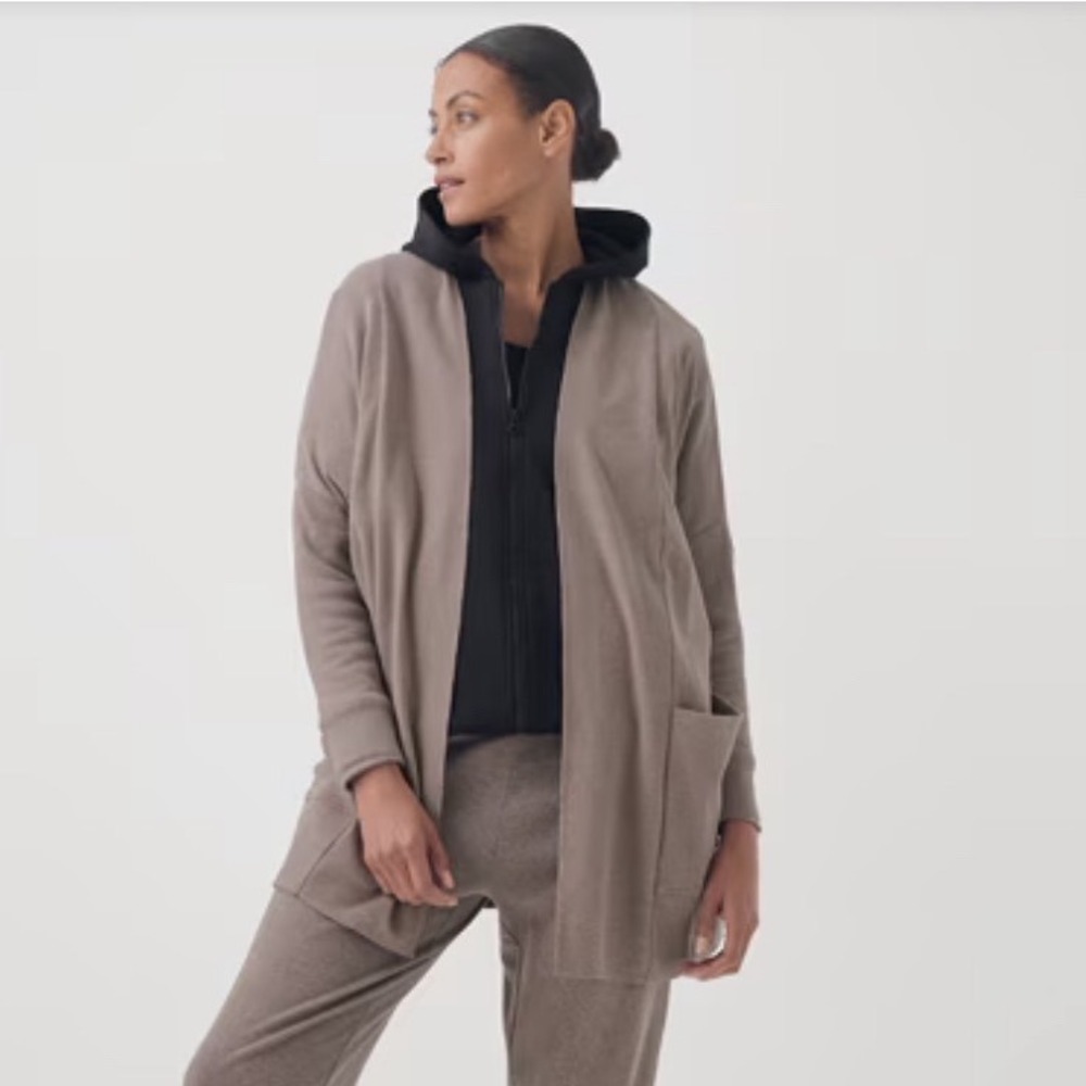 Pact Women Organic Cotton Open Front Airplane Cardigan Tan XS  Oversized Minimal